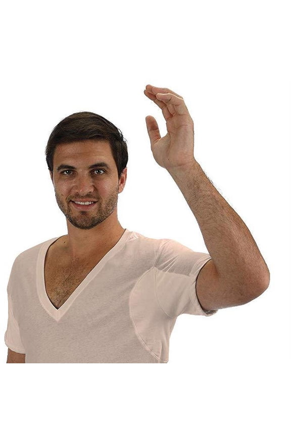 100% Cotton Undershirt Regular Fit 3" Deep V-Neck with Sweat-Proof, Absorbent, Integrated Underarm Shields