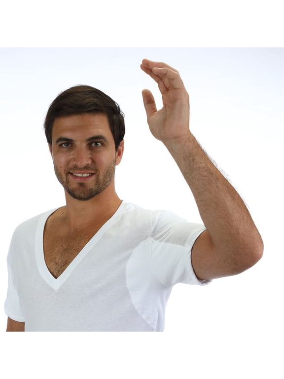100% Cotton Undershirt Regular Fit 3" Deep V-Neck with Sweat-Proof, Absorbent, Integrated Underarm Shields