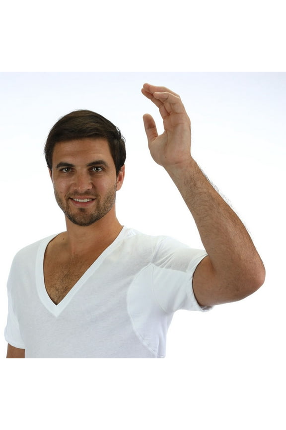 100% Cotton Undershirt Regular Fit 3" Deep V-Neck with Sweat-Proof, Absorbent, Integrated Underarm Shields