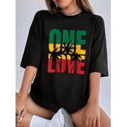 100% Cotton Unisex 1pcs - Rasta Reggae One Love Palm Tree Rastafarian Jamaican Vacation T-Shirt - Womens Breathable And Comfortable Round Neck T-Shirt 230g