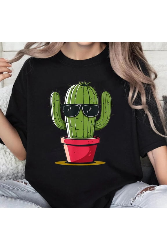 100% Cotton Unisex Awesome Sunglasses Cactus for Man and Woman T-Shirt