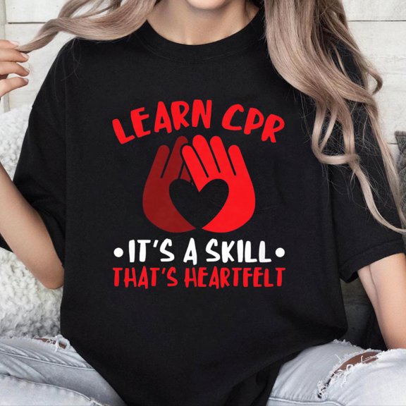 100% Cotton Unisex CPR Instructor Heartfelt Skill CPR Trainer AED Instructor T-Shirt