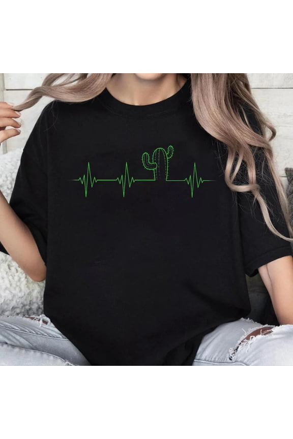 100% Cotton Unisex Cactus Heartbeat Gardener Garden Cactacea Succulent Plant T-Shirt