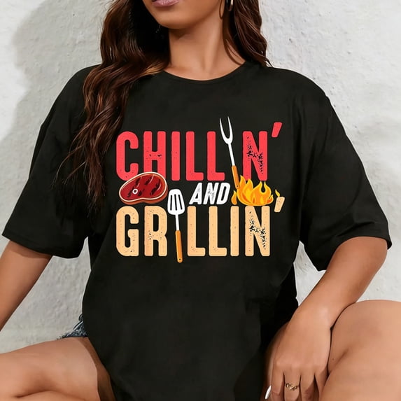 100% Cotton Unisex Chillin And Grillin Barbecue Party T-Shirt