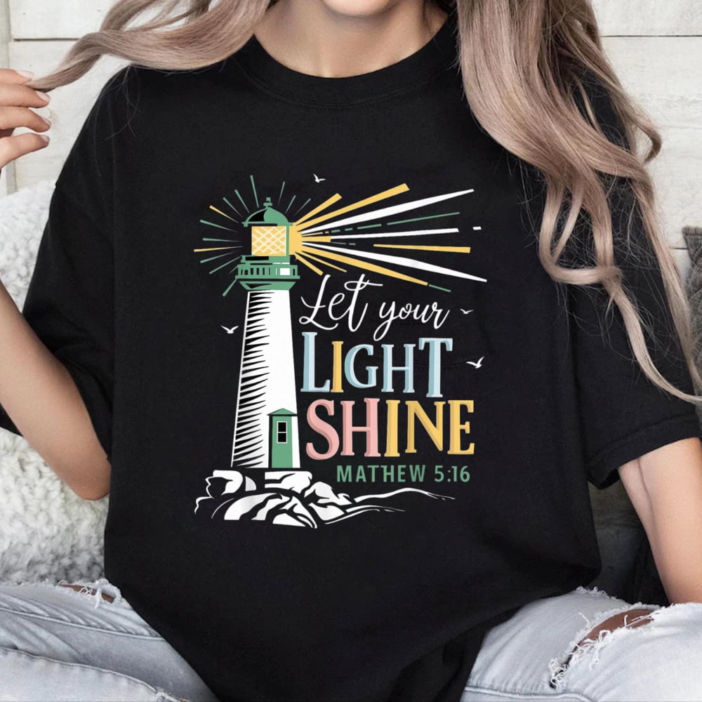 100% Cotton Unisex Christianity Jesus Lighthouse-let your light shine T ...