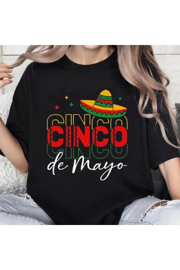 100% Cotton Unisex Cinco De Mayo Shirts for Women Mexican Sombrero Print T-Shirts Summer Fiesta Party Tee Tops