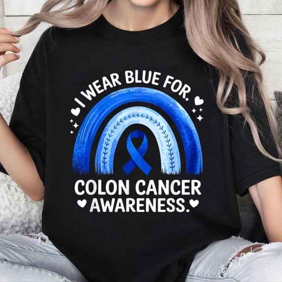 100% Cotton Unisex Colon Cancer Awareness in March Blue Ribbon T-Shirt
