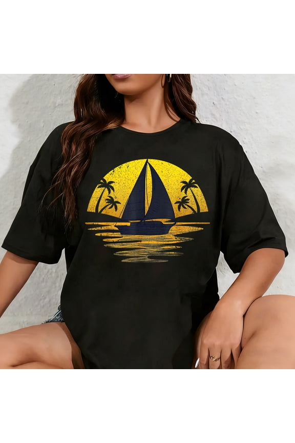 100% Cotton Unisex Cute Sailing Design For Men Women Sailboat Sail Sailing Ship T-Shirt