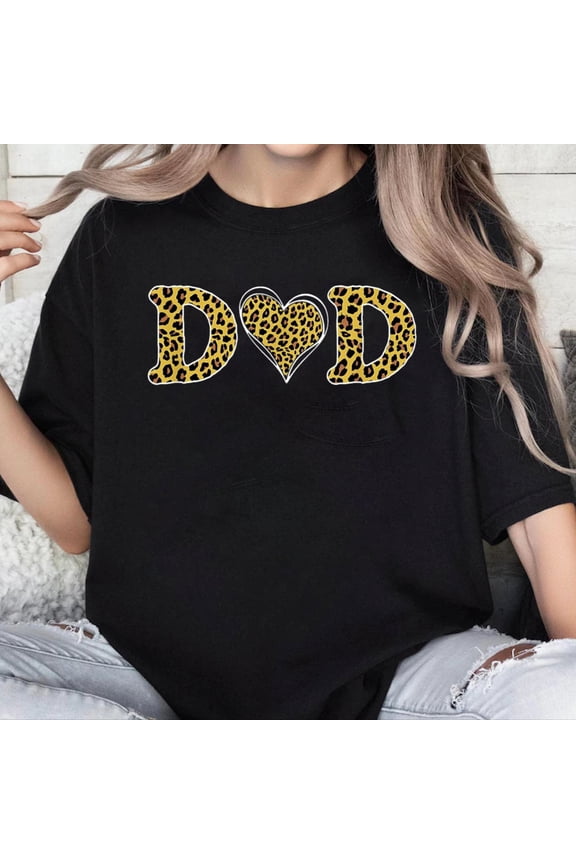 100% Cotton Unisex Dad Heart Leopard Print Family Matching Happy Father's Day T-Shirt