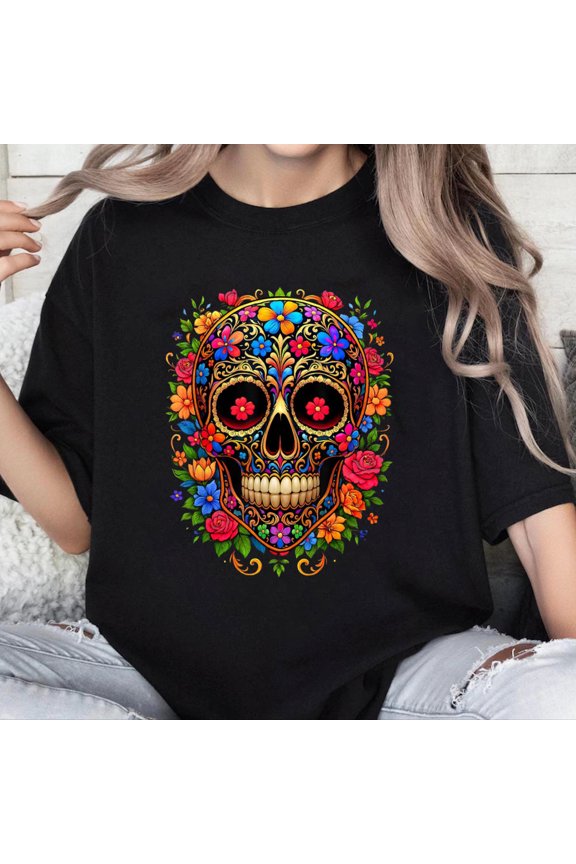 100% Cotton Unisex Dia De Los Muertos Costume Day of The Dead Sugar Skull T-Shirt