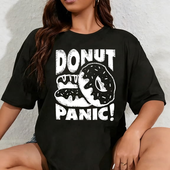 100% Cotton Unisex Donut Panic Funny Donuts Pun Foodie T-Shirt