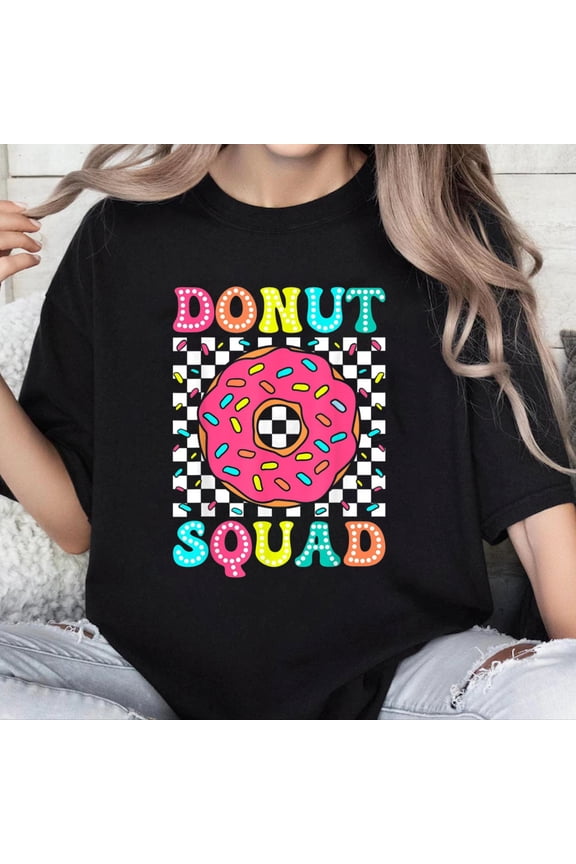 100% Cotton Unisex Donut Squad Groovy Donut Lover Birthday Party Girls T-Shirt