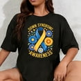 thumbnail image 1 of 100% Cotton Unisex Down Syndrome Awareness Floral Ribbon Support T-Shirt, 1 of 5