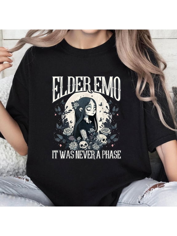 100% Cotton Unisex Funny Emo Girl - Elder Emo It was Never A Phase - Alt Scene T-Shirt