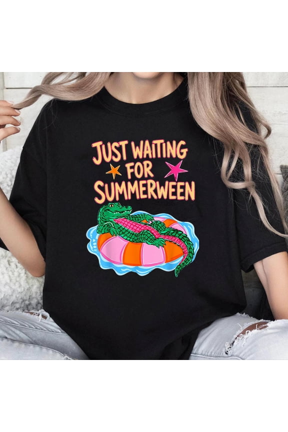 100% Cotton Unisex Funny Just Waiting For Summerween Crocodile Funny Alligator T-Shirt