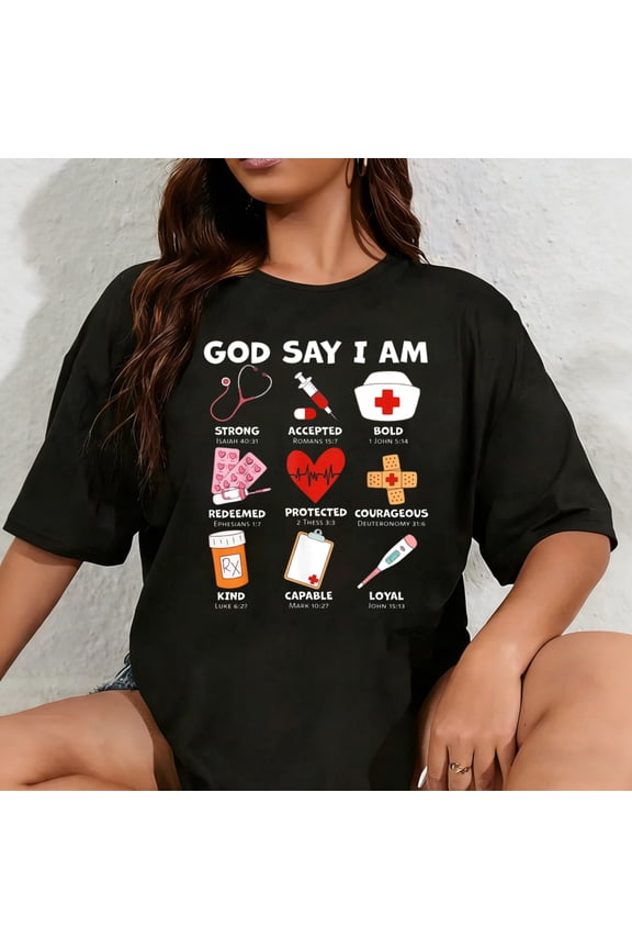 100% Cotton Unisex God Says I Am Nurse Strong Protected Religious Nurse Nursing T-Shirt