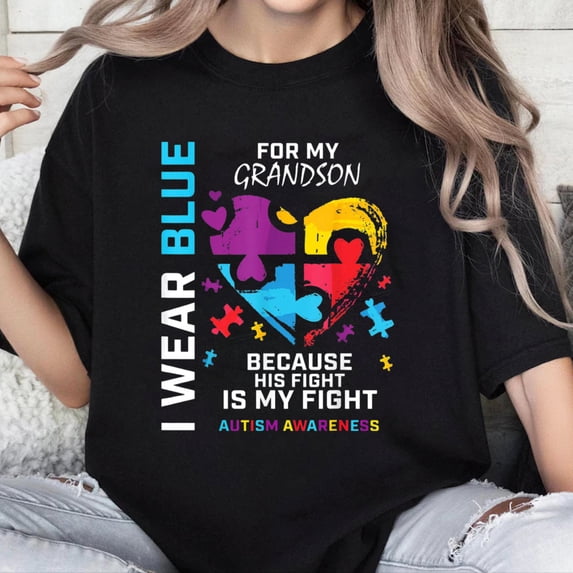 100% Cotton Unisex Grandma Grandpa I Wear Blue for My Grandson Autism Awareness T-Shirt Small