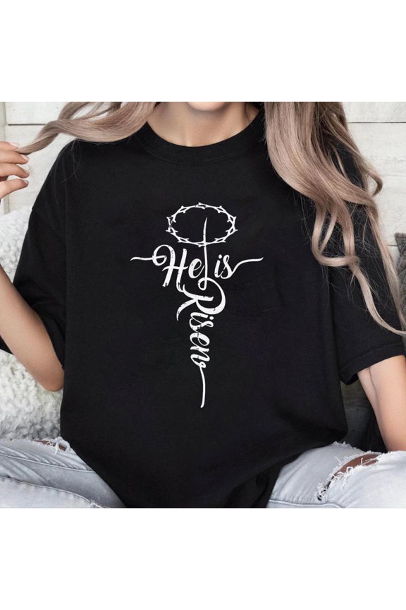 100% Cotton Unisex He is Risen Cross Jesus Religious Easter Day Christians T-Shirt Small