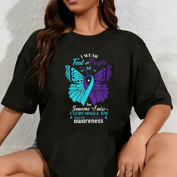 100% Cotton Unisex I Wear Teal and Purple Suicide Awareness Mental Health T-Shirt