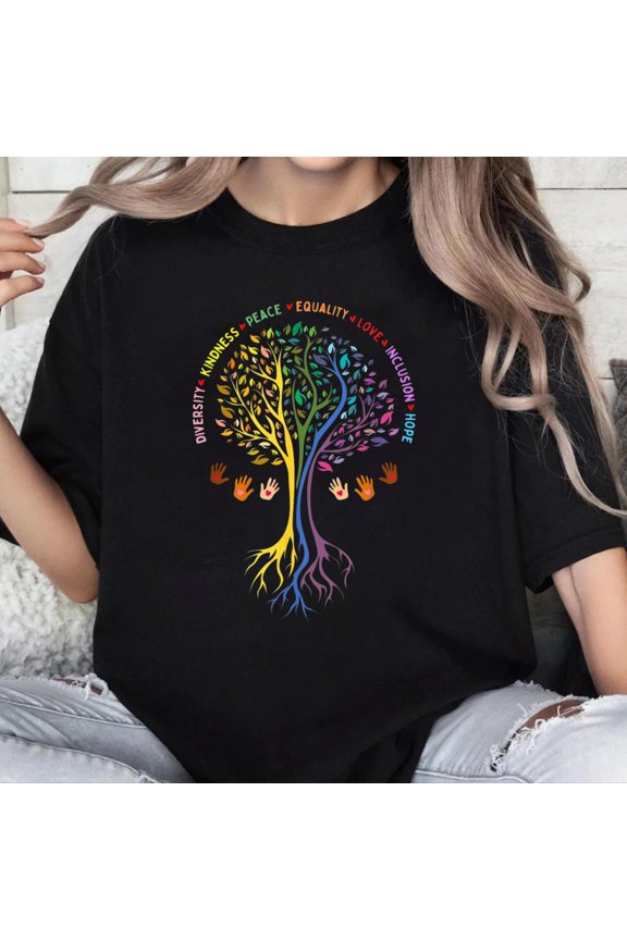 100% Cotton Unisex Kindness Peace Equality Love Inclusion Hope Diversity Women T-Shirt