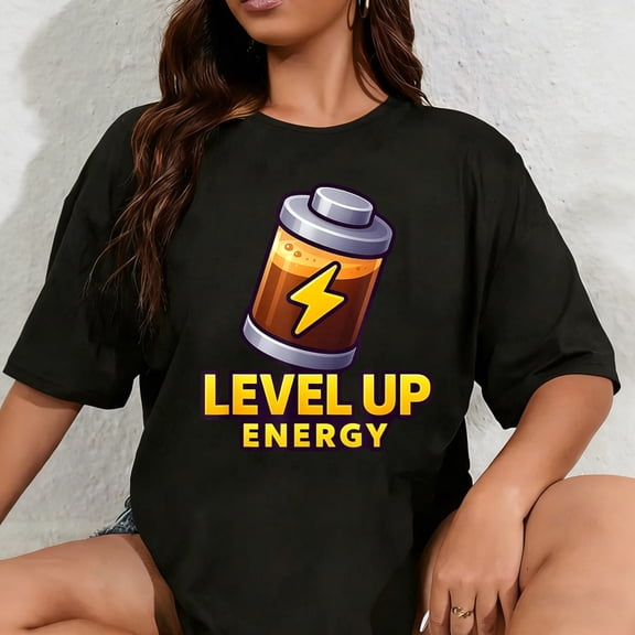 100% Cotton Unisex Level Up Energy - Caffeine Gamers Power T-Shirt