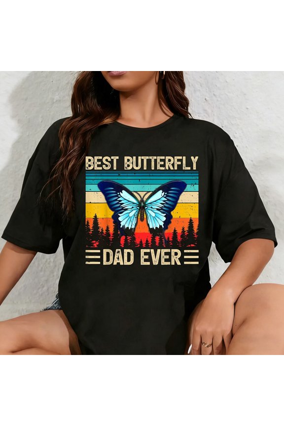 100% Cotton Unisex Mens Butterfly Vintage Funny Best Butterfly Dad Ever Father's Day T-Shirt
