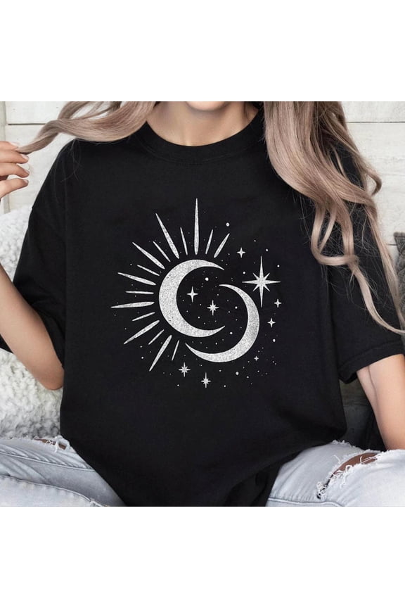 100% Cotton Unisex Moon Sun Celestial Stars Grunge Astrology Goth Aesthetic T-Shirt