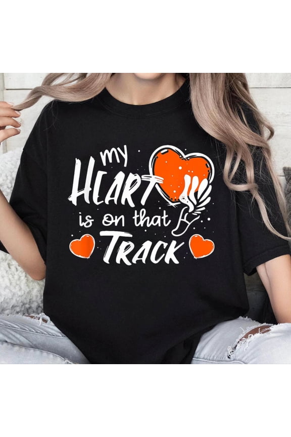 100% Cotton Unisex My Heart is On That Track - Track and Field Mom T-Shirt Small
