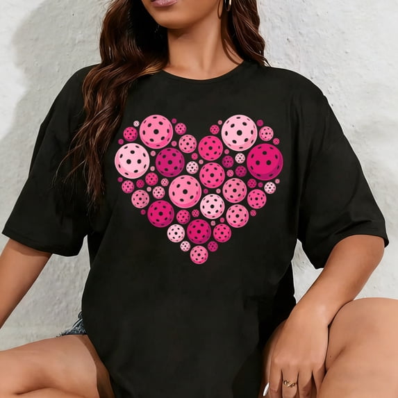 100% Cotton Unisex Pickleball Heart Valentine's Day Pickleball Lover Women Girl T-Shirt