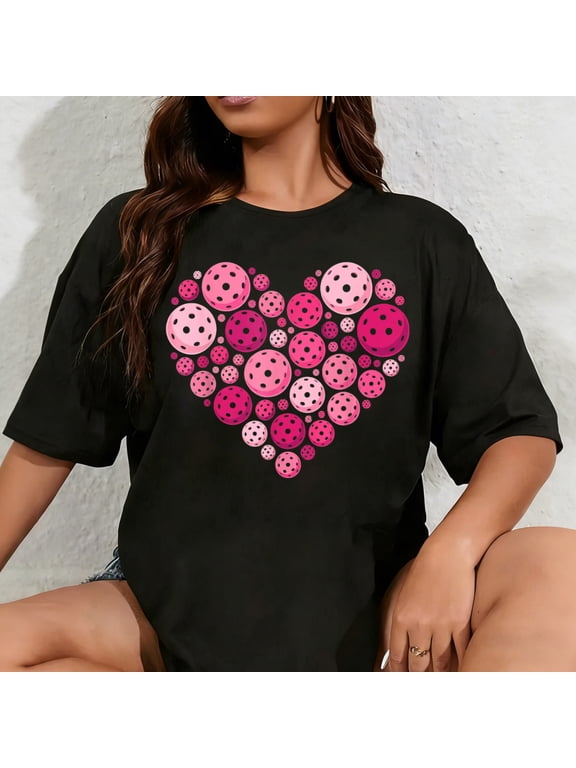 100% Cotton Unisex Pickleball Heart Valentine's Day Pickleball Lover Women Girl T-Shirt
