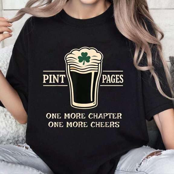 100% Cotton Unisex Pint Pages Funny Beer Drinker Book Reader St Patricks Day T-Shirt