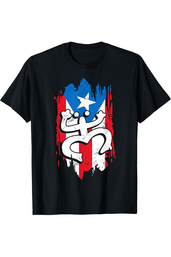 100% Cotton Unisex Puerto Rico Coqui Taino Symbol Puerto Rican Flag Frog Retro T-Shirt