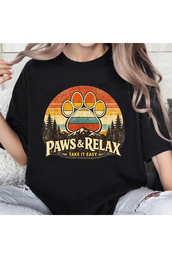 100% Cotton Unisex Retro Paw Nature Relax Mountain Adventure Dog Lover T-Shirt