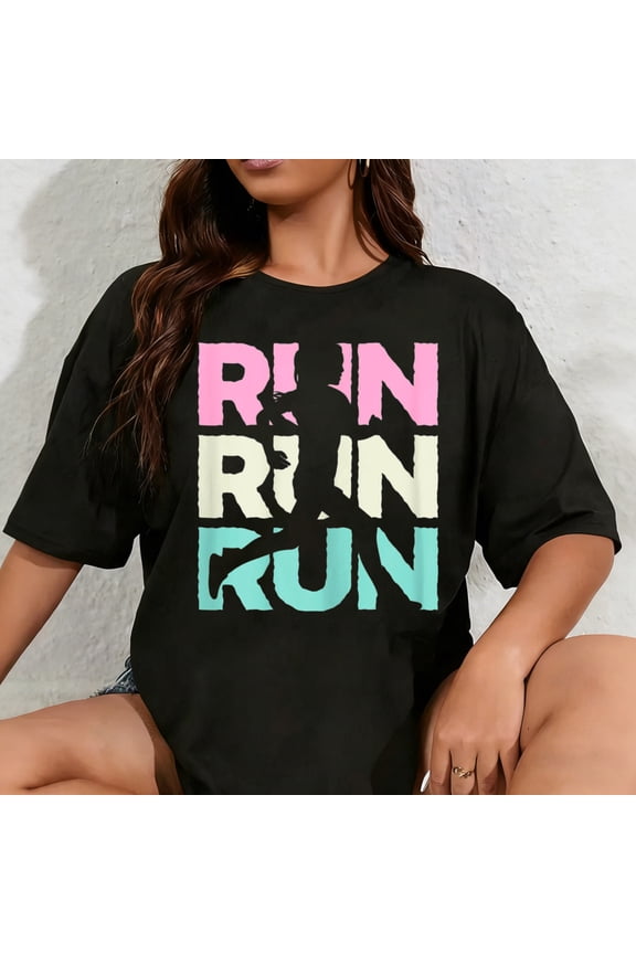 100% Cotton Unisex Retro RUN Runner Jogger Marathon Vintage for Girls Women T-Shirt