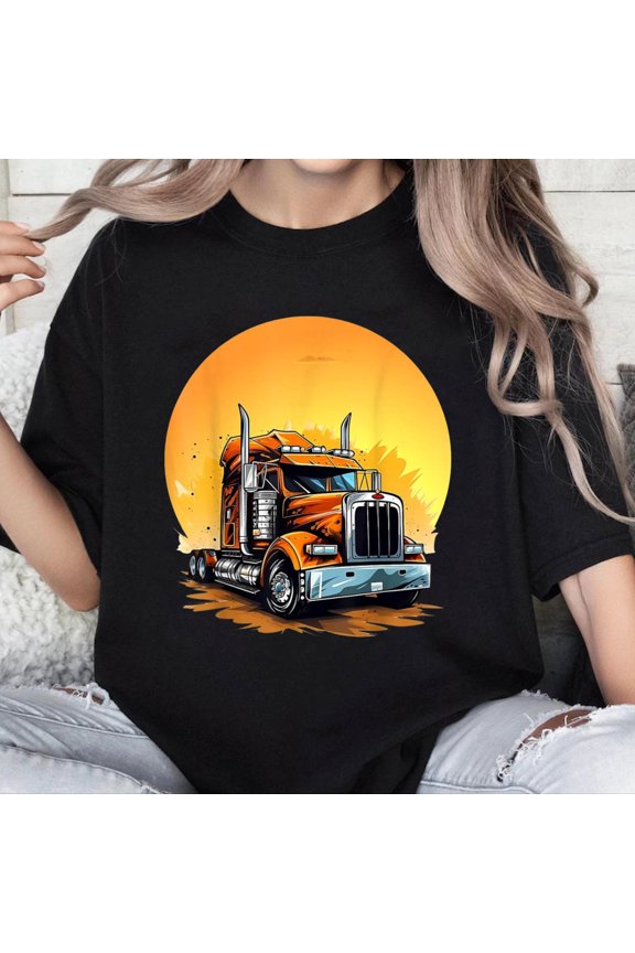100% Cotton Unisex Retro Truck Driver Big Rig 18 Wheeler Sunset Vintage Gifts T-Shirt