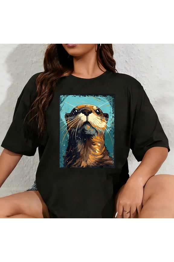 100% Cotton Unisex River Otter t Shirt for Boys & Girls Cute Otter Animal Funny T-Shirt