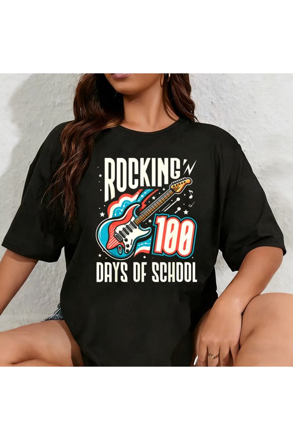100% Cotton Unisex Rocking 100 Days Of School Retro 100th Day Of School Teacher T-Shirt