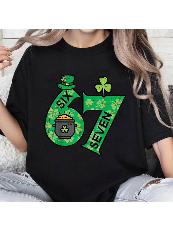 100% Cotton Unisex Six Seven 6 7 St Patricks Day 67 Paddys Meme Boys Kids Youth T-Shirt