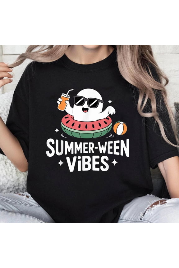 100% Cotton Unisex Summer-Ween Vibes Ghost Beach Halloween T-Shirt