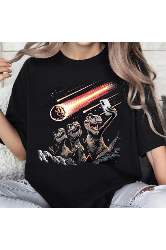 100% Cotton Unisex T-Rex Selfie Novelty Men Kids Women Funny Dinosaur T-Shirt