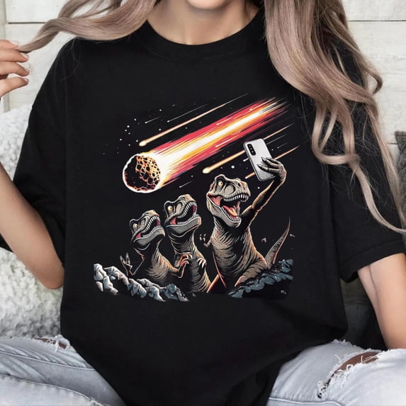 100% Cotton Unisex T-Rex Selfie Novelty Men Kids Women Funny Dinosaur T-Shirt