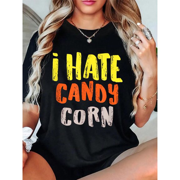 100% Cotton Unisex T Shirt I Hate Candy Corn Funny Candy Lovers Halloween Family Retro T-Shirt