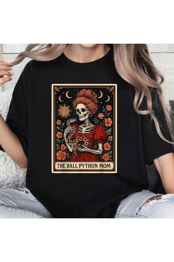 100% Cotton Unisex The Ball Python Mom Snake Mother's Day Tarot Card Skeleton T-Shirt