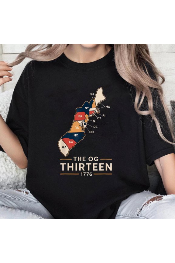 100% Cotton Unisex The OG Thirteen 1776 Colonial States Map Patriotic Design T-Shirt