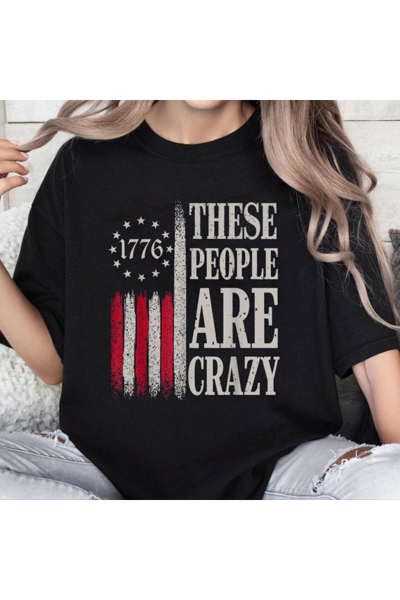 100% Cotton Unisex These People are Crazy Flag Retro Vintage T-Shirt