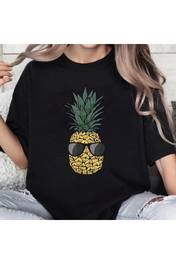 100% Cotton Unisex Vintage Pineapple T Shirt Cute fruit Food Clothing Pajama T-Shirt