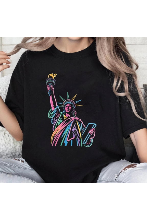 100% Cotton Unisex Vivid Statue of Liberty Tee - Colorful Icon T-Shirt