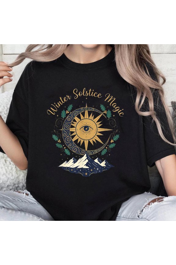 100% Cotton Unisex Winter Solstice Magic Boho Celestial Sun and Moon T-Shirt