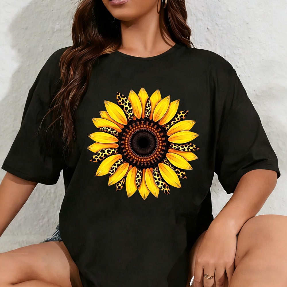 100% Cotton Unisex Women's Sunflower Graphic T Shirts, Flower Printed ...