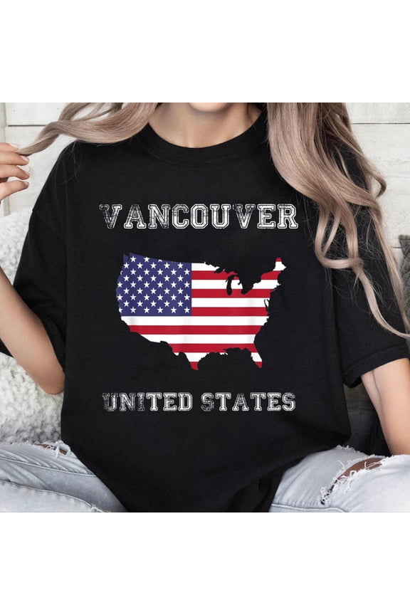 100% Cotton Vancouver United States Vintage United States Flag Map T-Shirt